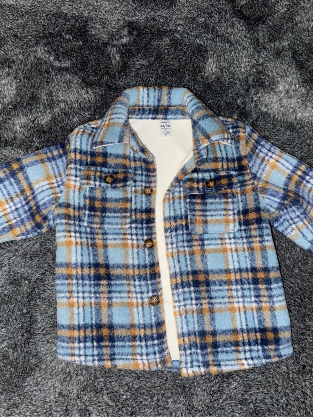 Carter's Blue, Navy and Tan Plaid Fleece Jacket